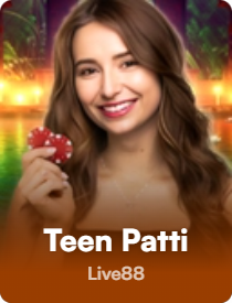 Game icon for Teen Patti with a smiling woman holding cards